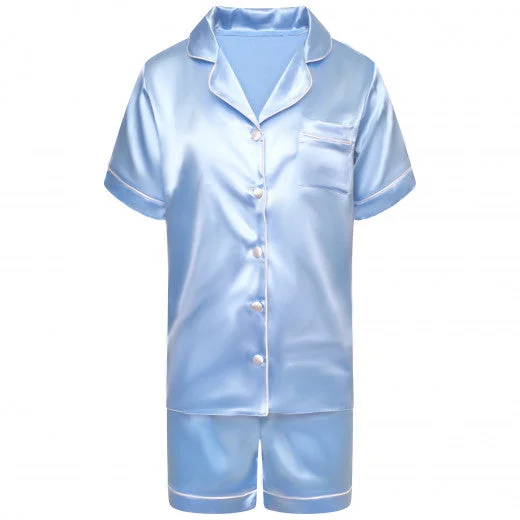 Women's pajama sets for daily wear relaxed -Light Blue Short Satin Personalised Pyjama Set Women's pajama sets for daily wear relaxed -Light Blue Short Satin Personalised Pyjama Set