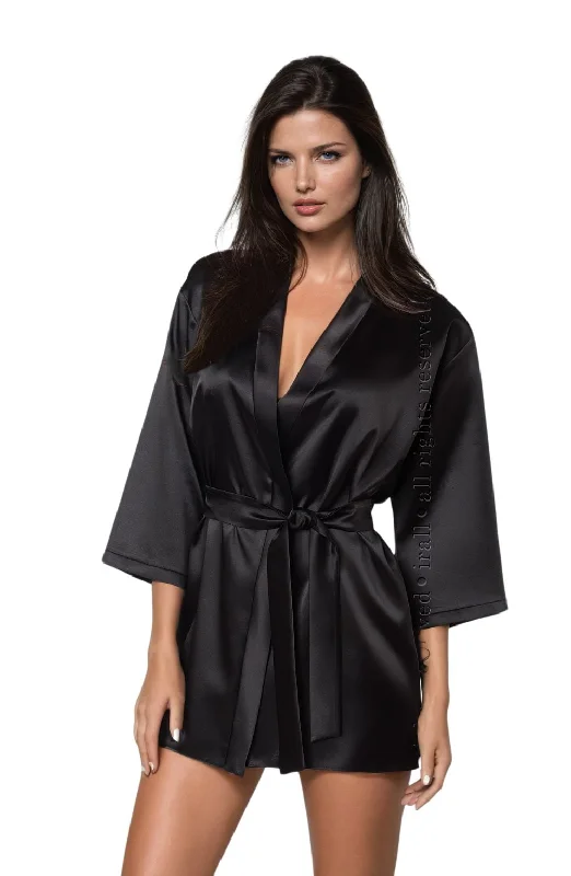 Womens waffle knit robes spa day luxury-Irall Aria Dressing Gown Black
