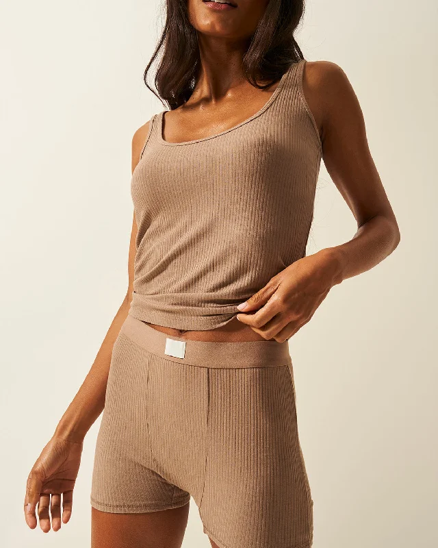 Nursing camisoles for breastfeeding -Ribbed Tank - Taupe