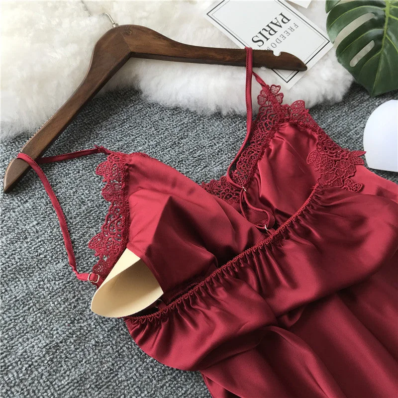 Are womens nightwear durable-Sexy Spring And Summer Strap Nightdress Ice Silk Pajamas For Women