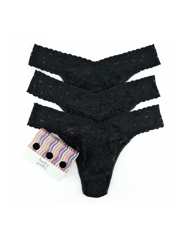 womens panties small size -3 Pack Original Rise Thongs Black
