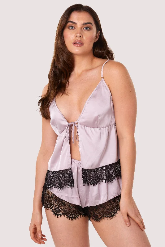 Sleep tops included in self-care gift boxes-Alaia Mink Caged Cami Pyjama Top & Shorts
