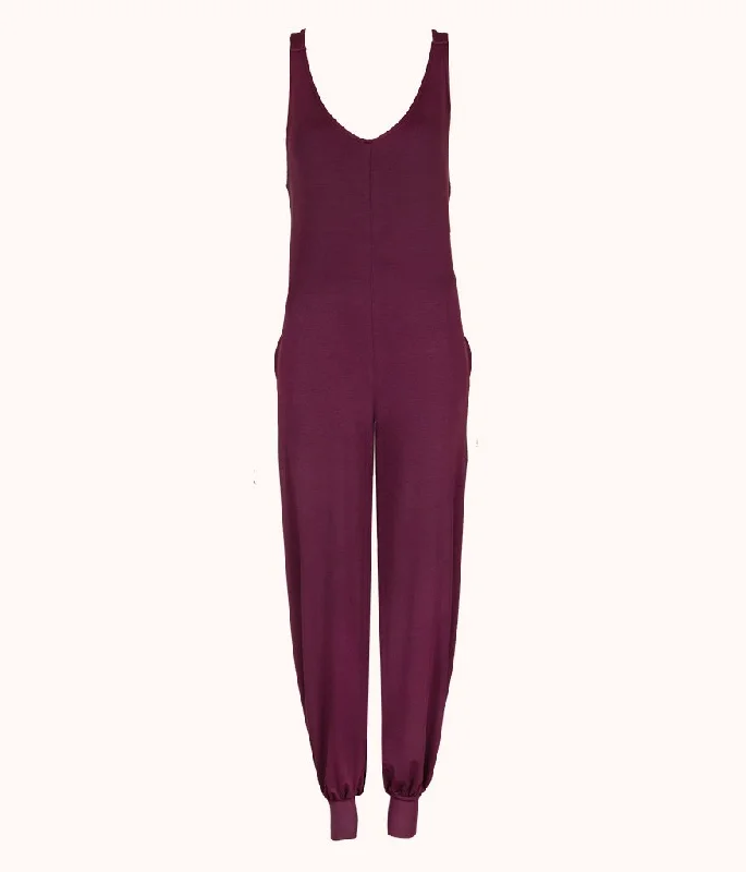 Sleep tops with reinforced shoulder seams-All-Day Jumpsuit: Plum