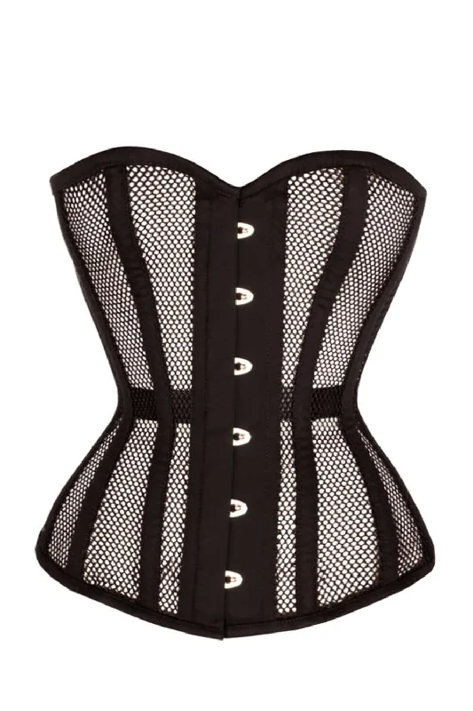 Pear shape body bustier balanced -Black Mesh Waist Taming Overbust Corset