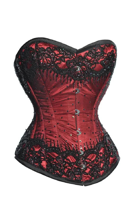 Smocked back corset for women comfortable fit5Burgundy Satin Couture Corset