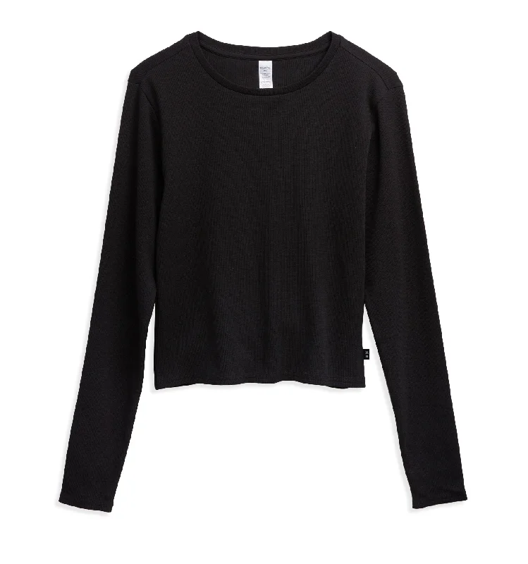 Sleep tops for zero-waste lifestyle-Organic Cotton Rib Long Sleeve Tee - Black