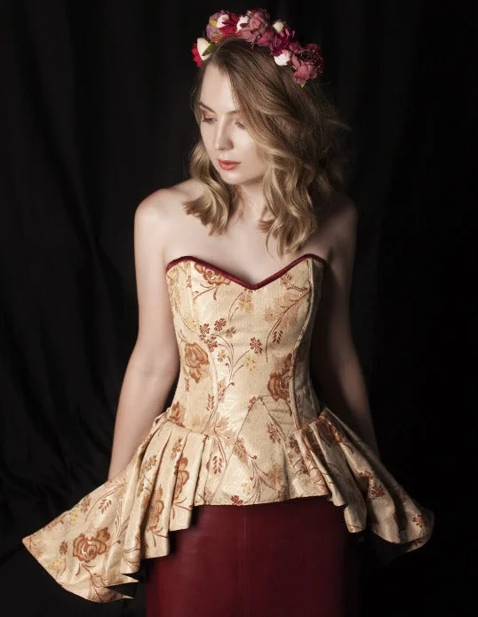 Do bustiers offer enough support for large breasts? -Cute floral brocade overbust corset with frill on hips. Authentic steel-boned corset in steampunk style Do bustiers offer enough support for large breasts? -Cute floral brocade overbust corset with frill on hips. Authentic steel-boned corset in steampunk style