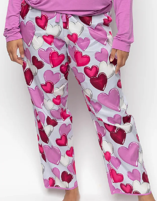 Cashmere-blend sleep tops for winter-Cyberjammies Viola Pyjama Bottoms Pink Heart Print