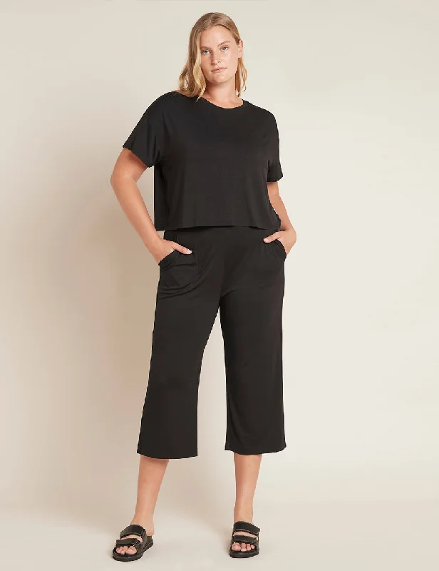 Sleep tops for large busts (no spillage)-Downtime Crop Pant - Black