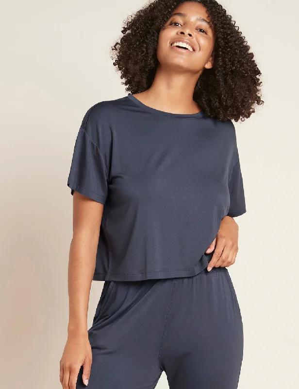 Sleep tops with thumbholes for chilly nights-Downtime Crop Tee - Storm