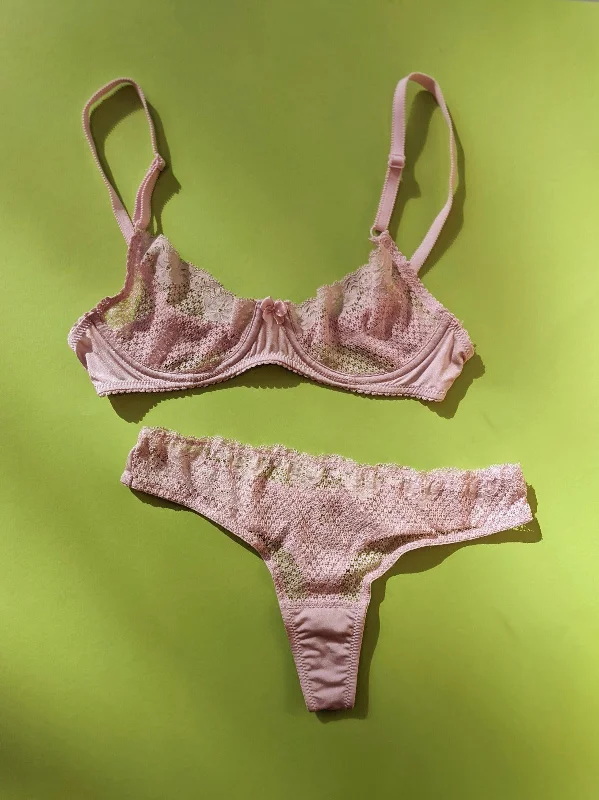 womens panties that are breathable -Duet by Timpa: Lace Thong with Keyhole Back - Pink