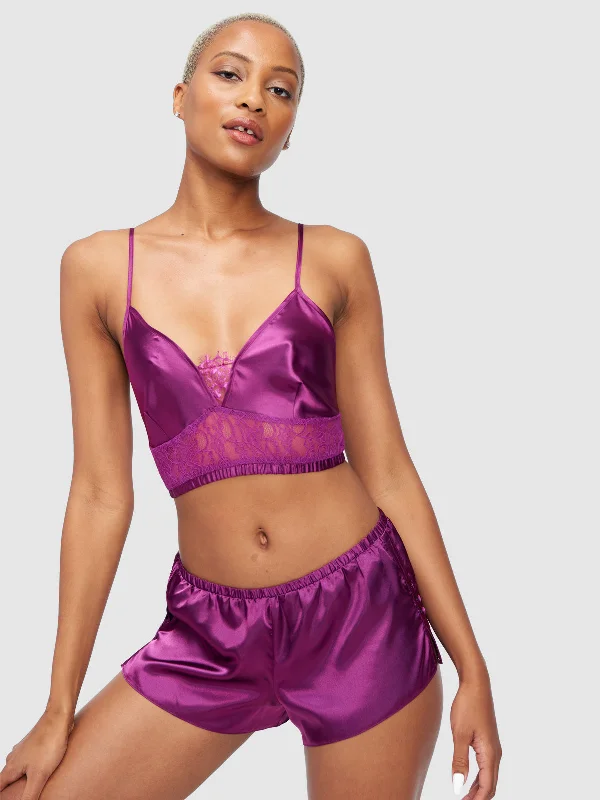 Bamboo fiber sleep tops for night sweating-Delphine Satin And Lace Sleep Set
