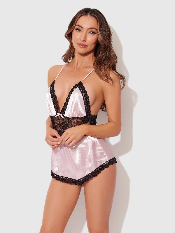 Infrared therapy sleep tops for muscle recovery-Elisa Satin & Lace Racerback Sleep Romper Infrared therapy sleep tops for muscle recovery-Elisa Satin & Lace Racerback Sleep Romper
