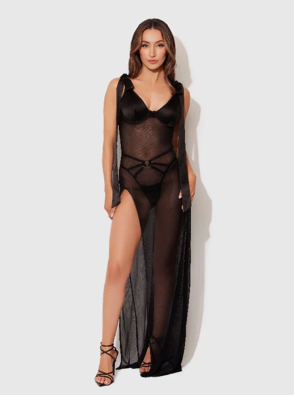 Sleep tops with French terry fabric-Melrose Satin & Sheer Maxi