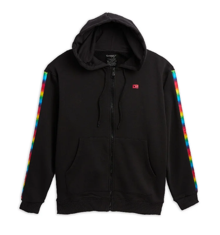 Cooling sleep tops for hot flashes-French Terry Zip Up Hoodie - Metallic Rainbow