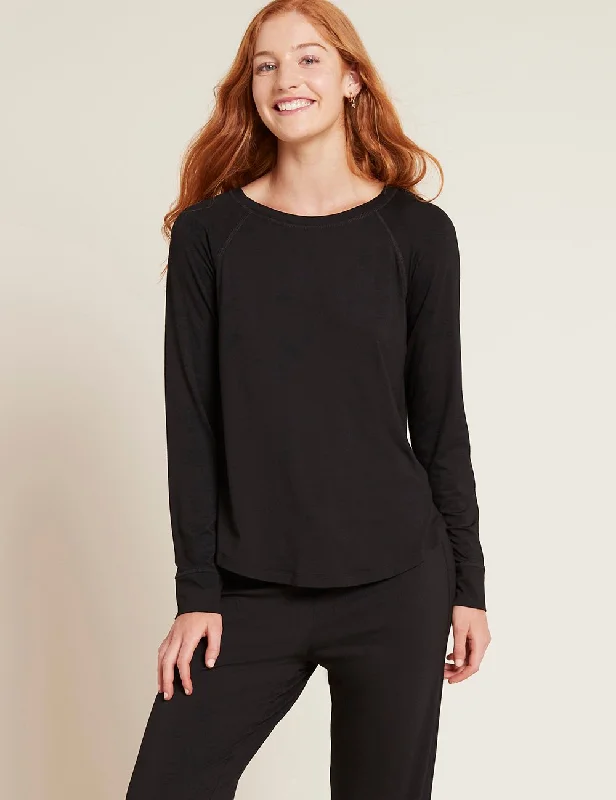 Tall women’s sleep tops with extended length-Goodnight Raglan Sleep Top - Black