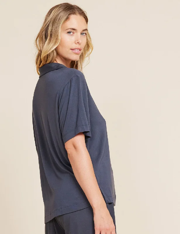 Sleep tops with adjustable hem length-Goodnight Short Sleeve Sleep Shirt - Storm