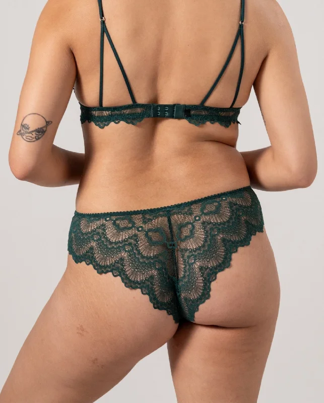 womens panties that support -Lace Cheeky Pine Green