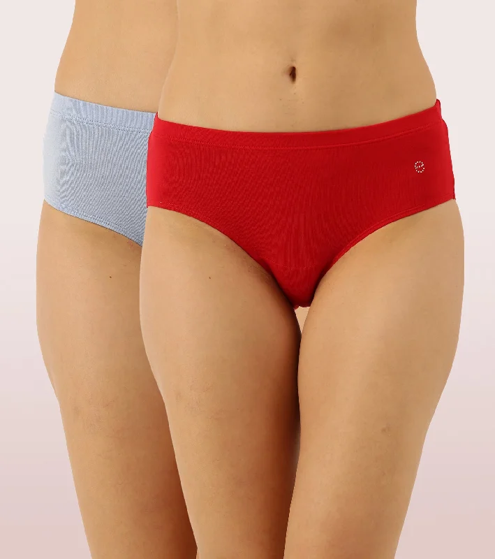 Thong panties for women no panty lines -Mid Waist Hipster Modal Panty - Multi Color - Pack of Two