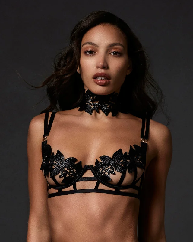 Red bustier for women Valentine's -Ophelia Bra Black