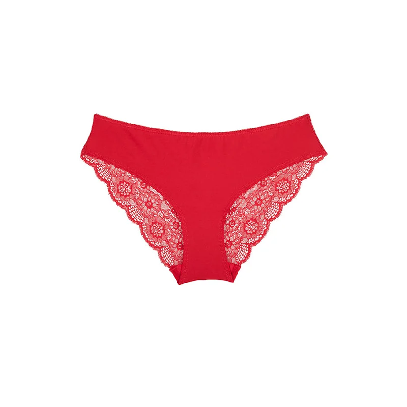 Satin panties for women luxurious -Peony Lace Bum Bikini Brief - Savvy Red