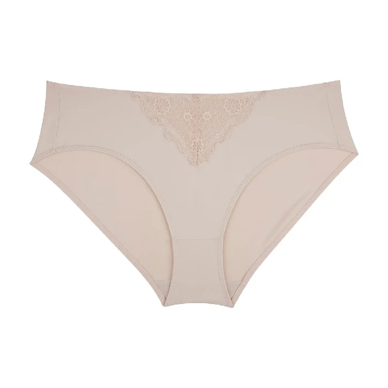 womens panties modern -Peony Lace Midi Brief - Cafe Latte