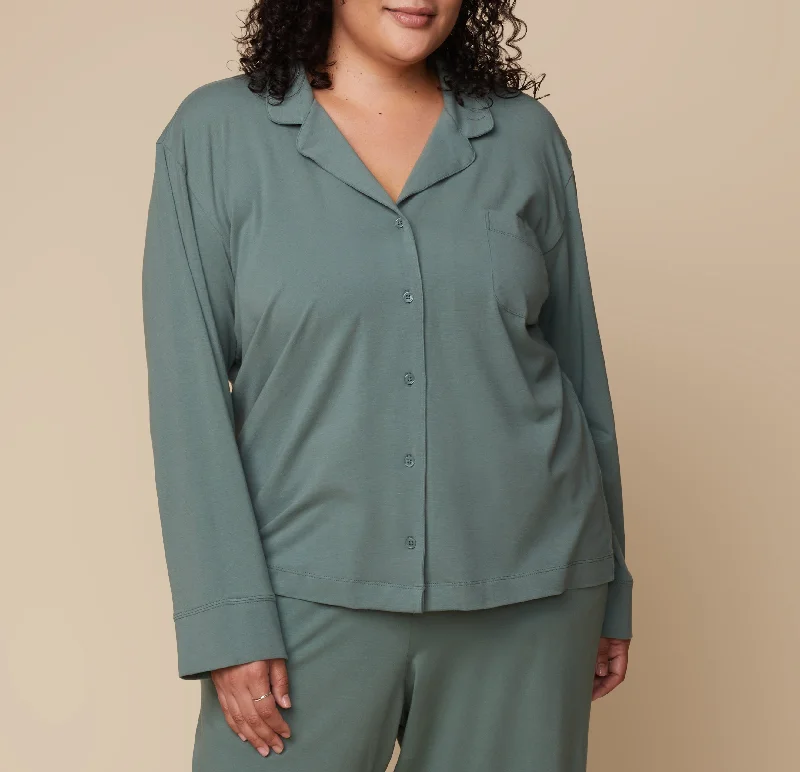 Sleep tops with NFC-enabled sleep tracking-Perfect Pima Long Sleeve PJ Shirt - Rainforest
