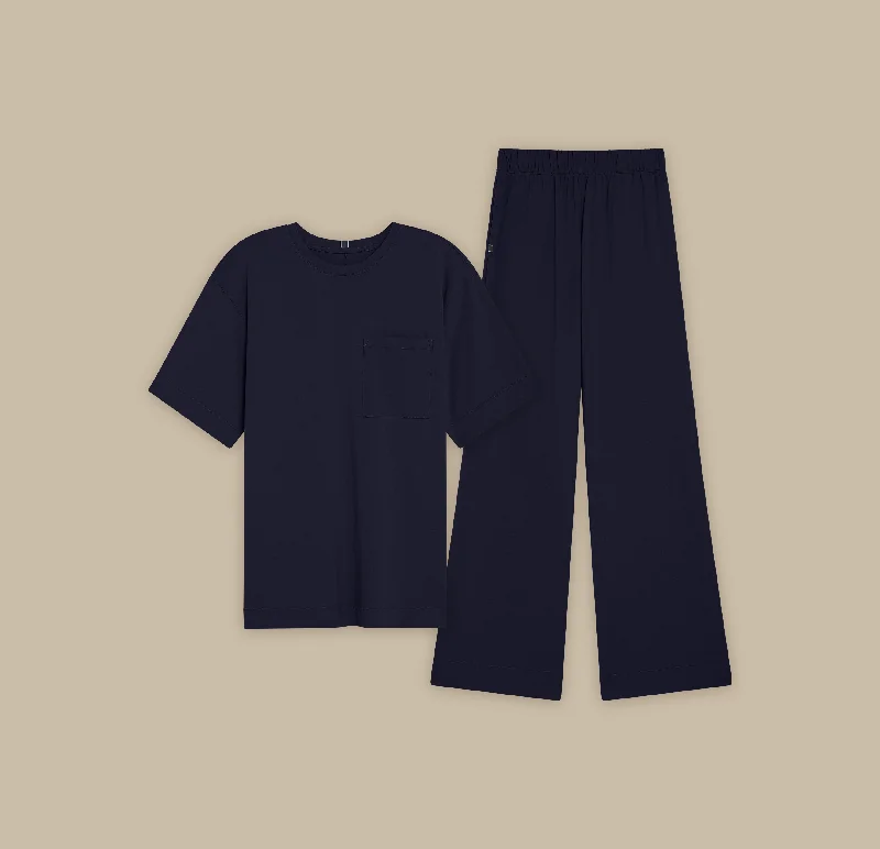 Sleep tops with stain-resistant fabric-Pima T-Shirt & Pant Set