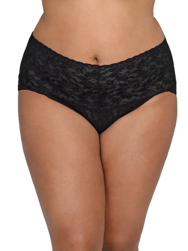 womens panties limited -Plus Size Retro Lace V-kini Black