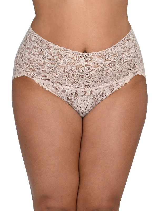 womens panties comfortable -Plus Size Retro Lace V-kini Chai
