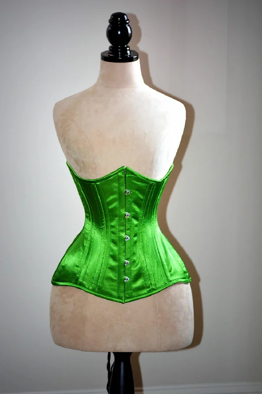 Bustiers & Corsets with medical advice -Real double row steel boned underbust corset from satin in a fashionable green grass summer color. Bustiers & Corsets with medical advice -Real double row steel boned underbust corset from satin in a fashionable green grass summer color.