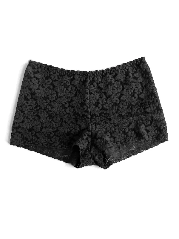 womens panties comfort -Retro Lace Hot Pant Black