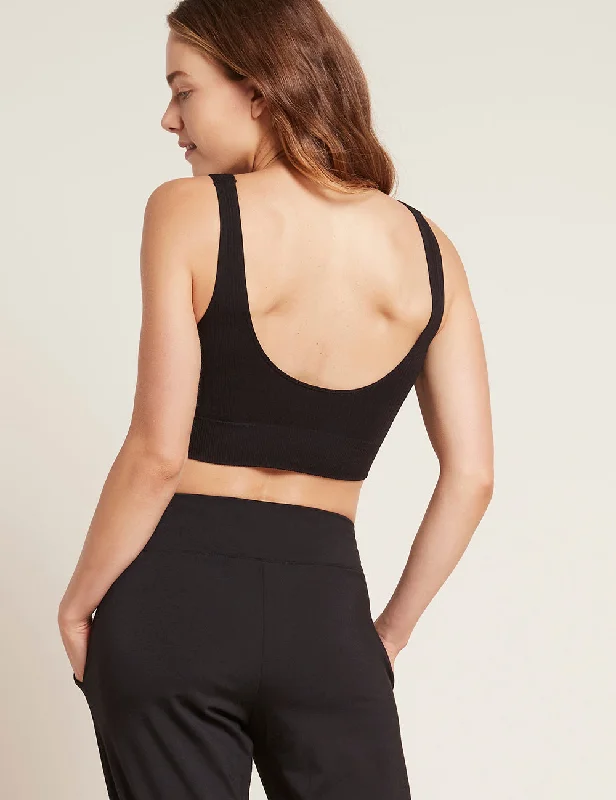 Sleep tops with free hemming service-Ribbed Seamless Bra - Black