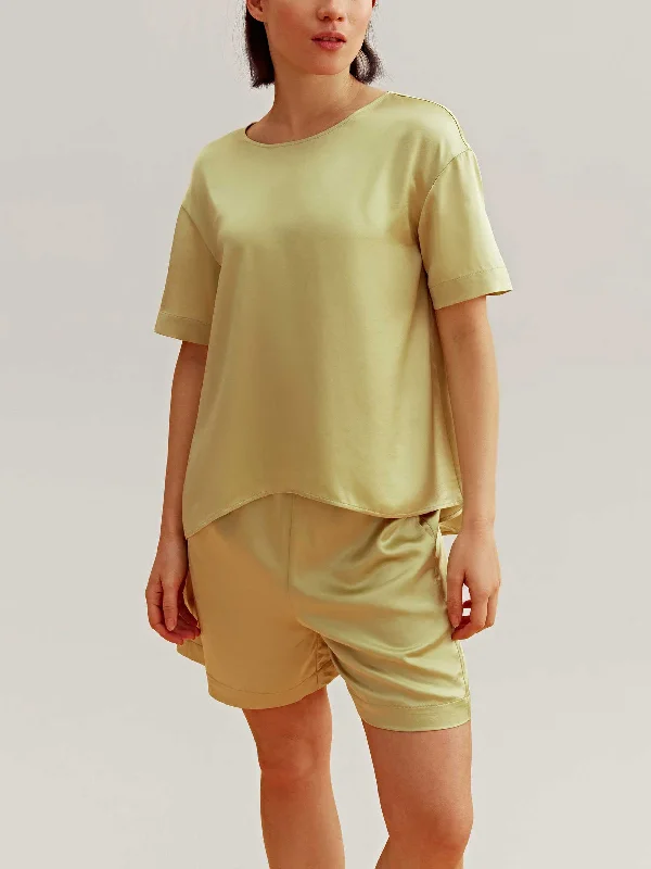 Sleep tops with built-in wireless bras-Satin Pajama Set
