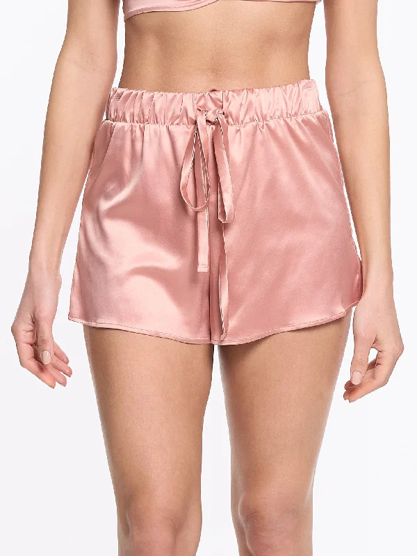 Sleep tops with air-purifying fabric-Satin Sleep Drawstring Short Rose Latte Pink