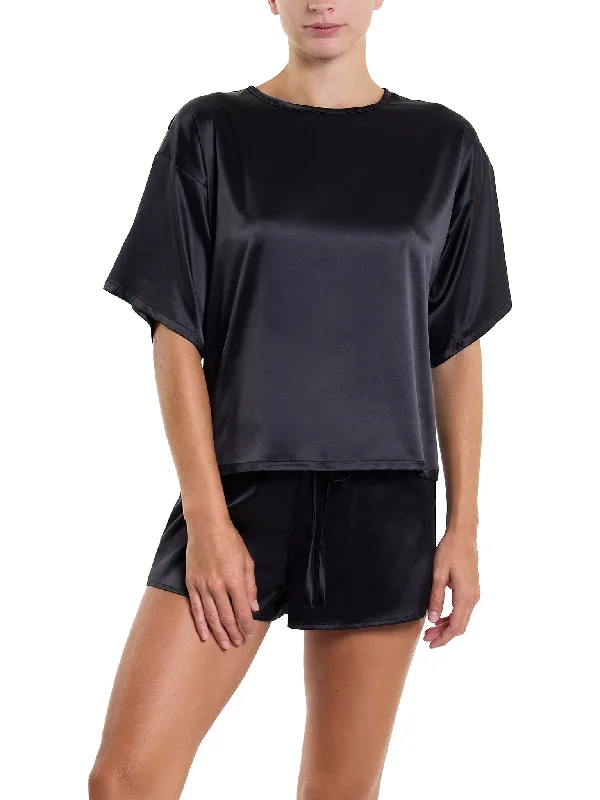 Breathable sleep tops for tropical climates-Satin Sleep Tee Black