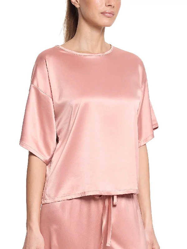 Biodegradable sleep tops in compostable packaging-Satin Sleep Tee Rose Latte Pink