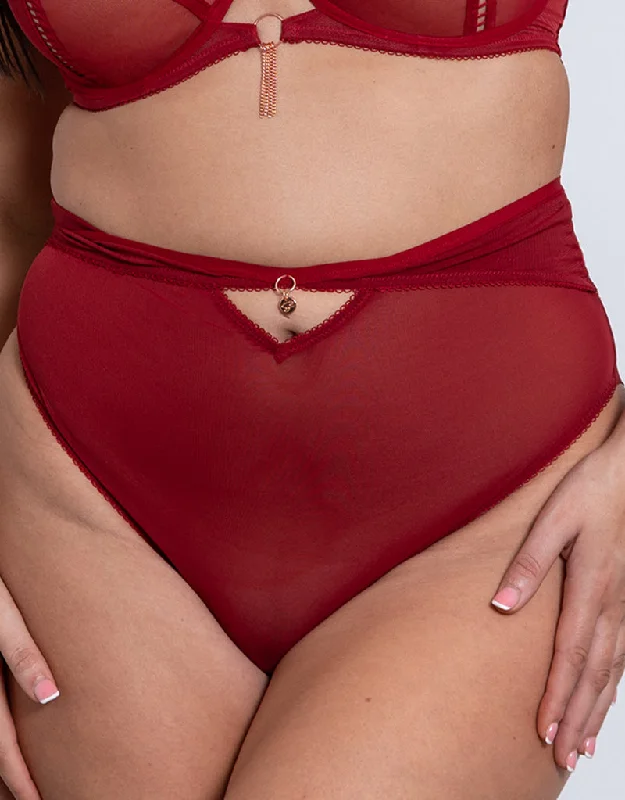 Breathable Mesh Panties for Women -Scantilly Unchained High Waist Brief Deep Red