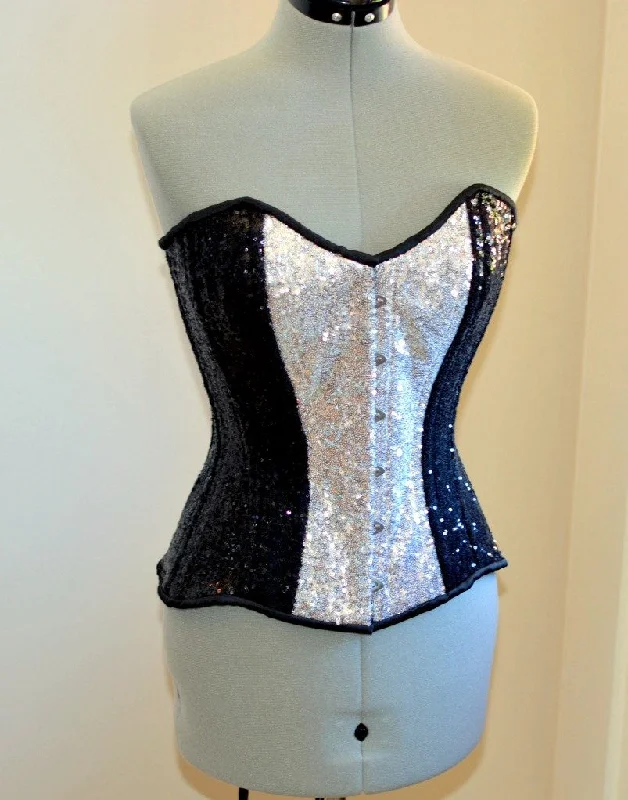 Bustiers & Corsets for swimming -Shiny glitter overbust authentic corset with long hip-line. Steel-boned for tight lacing. Prom, shiny burlesque, cosplay, couture corset