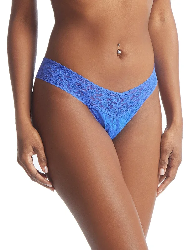 womens panties materials -Signature Lace Low Rise Thong Blue Solace