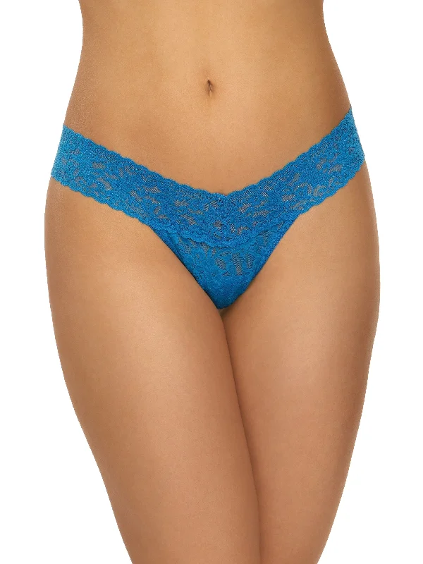 womens panties swim -Signature Lace Low Rise Thong Cerulean Blue