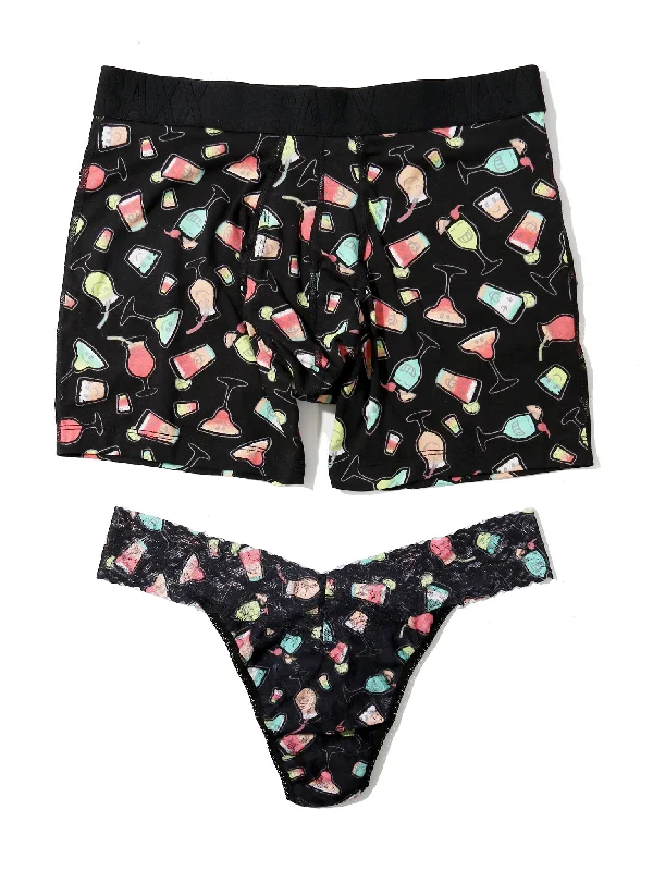 womens panties lace -Signature Lace Original Rise Printed Thong and SAXX Drop Temp™ Cooling Cotton Boxer Brief