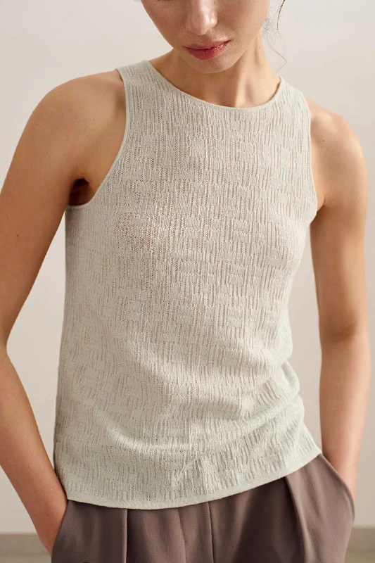 Boho-chic sleep tops with embroidery-Silk Linen Tank