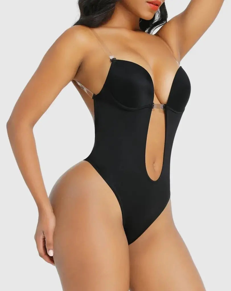 Satin corset for women formal -Strapless U Plunge Thong Bodysuit