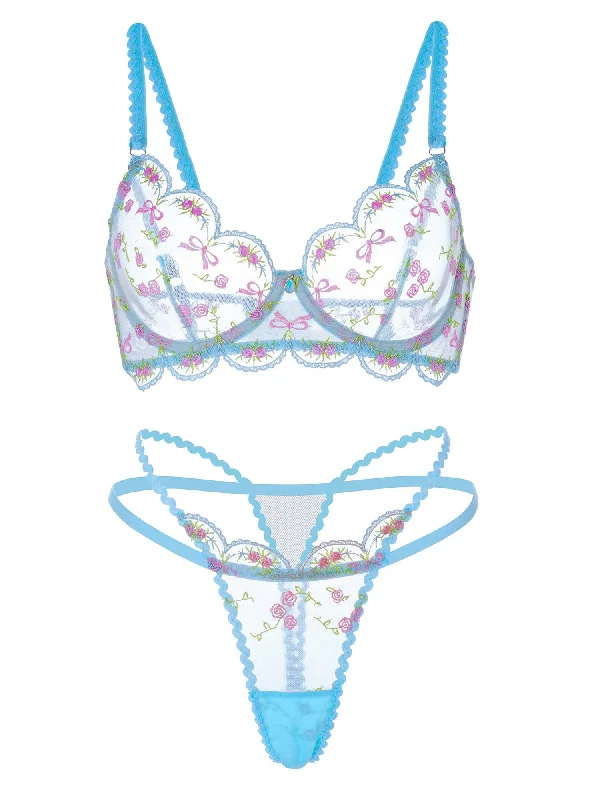 Womens Bustiers & Corsets handmade -Summer Dream Light Blue Floral Lace Lingerie Set Womens Bustiers & Corsets handmade -Summer Dream Light Blue Floral Lace Lingerie Set