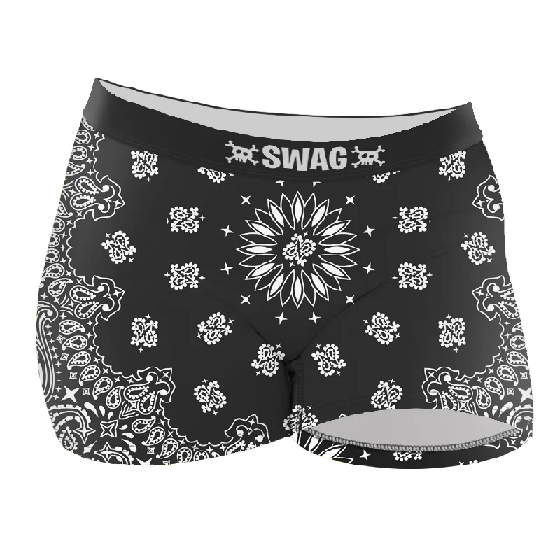 womens panties lifetime -SWAG - 3" Women's Black Bandana Boy Short