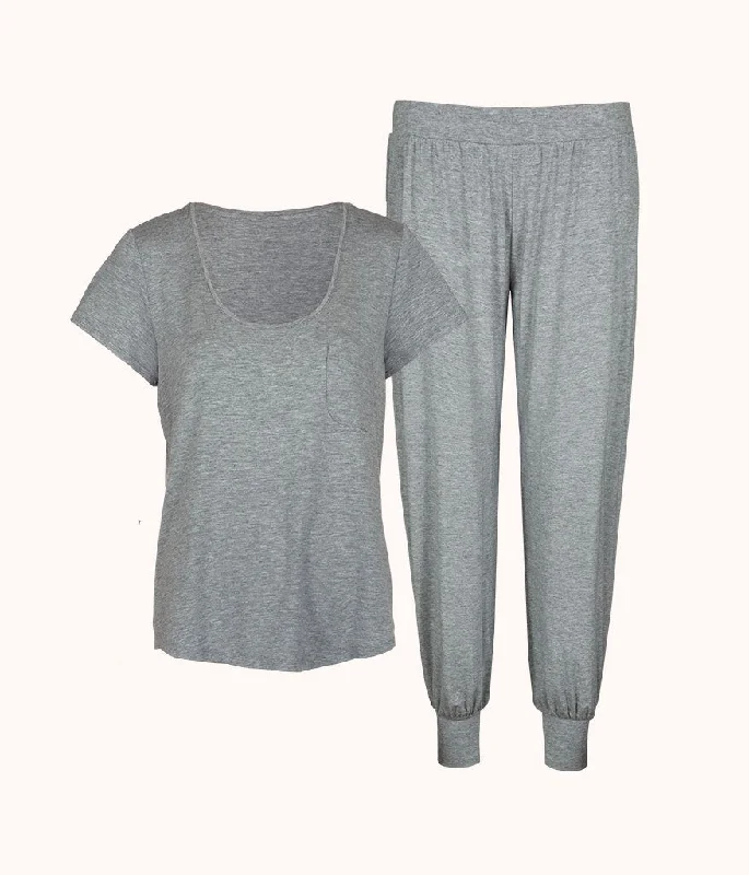 Sleep tops with hidden security pockets-The All-Day Jogger Set Bundle: Heather Gray