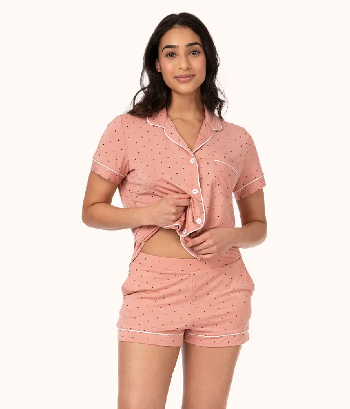 Sleep tops for sensory processing disorder-The All-Day Lounge Short: Pepper Dot/Shell Pink