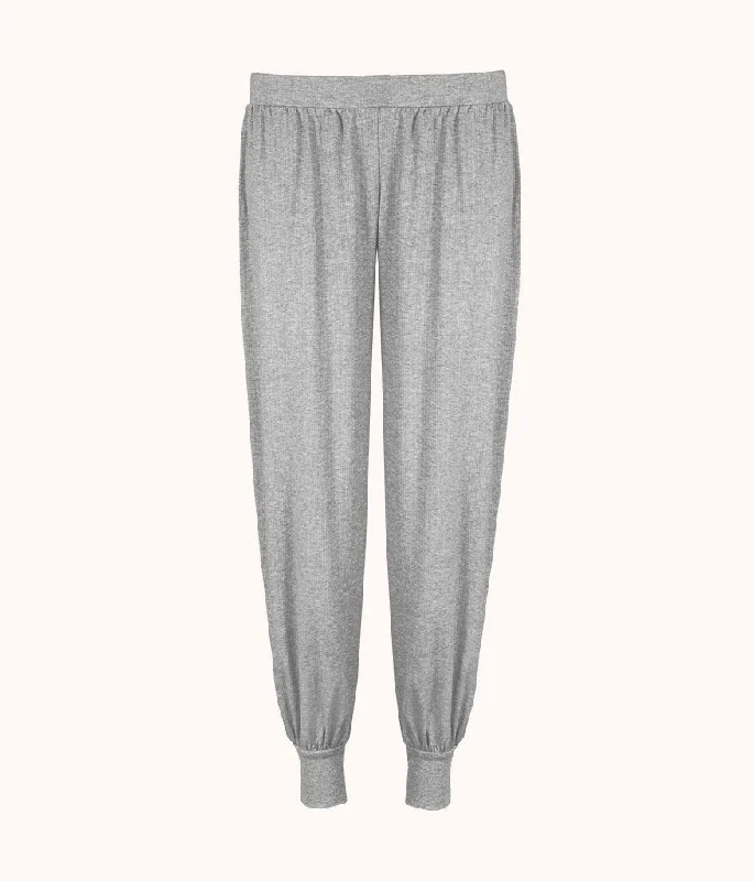 Sleep tops with anti-wrinkle technology-The Ribbed Jogger: Heather Gray