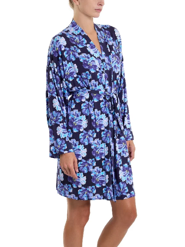 Sleep tops with coordinating robe bundle-Unwind Knee Length Robe Nightfall Purple